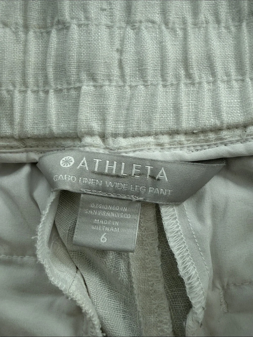 Women’s Athleta Cabo Linen Pants, Wide-Leg, Drawstring, White - Picture 5 of 5